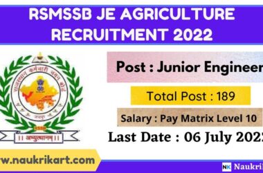 RSMSSB JE Agriculture Recruitment 2022
