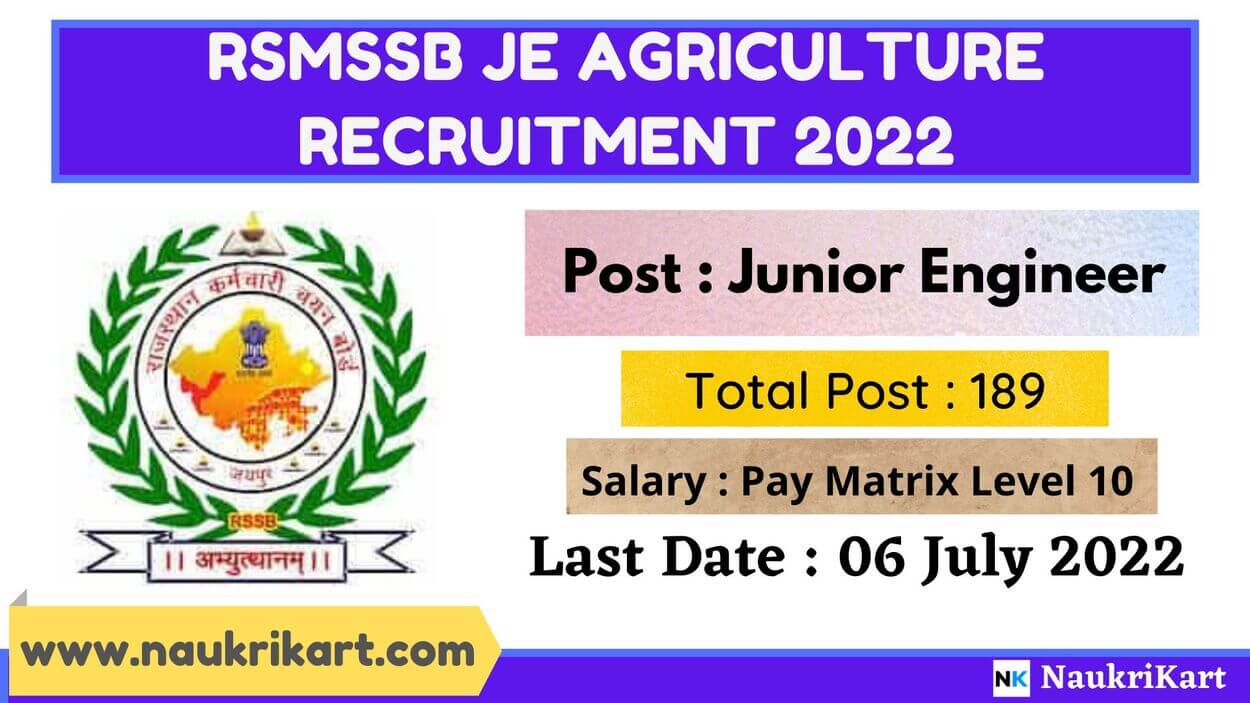 RSMSSB JE Agriculture Recruitment 2022