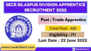 SECR Bilaspur Division Apprentice Recruitment 2022